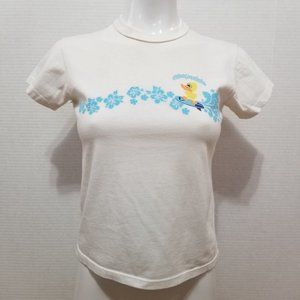 Aeropostale top XS two sided glittery floral hibiscus surfing duck graphic Y2K